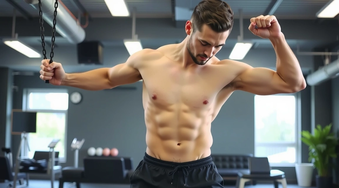 A strong, healthy man in a dynamic pose, representing active lifestyle and men's health.