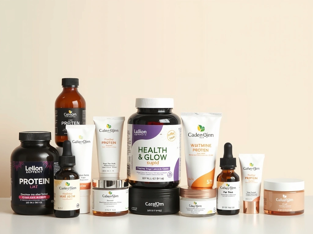 Assortment of Healthandglowhungarycz & Glow products, including supplements and skincare items, arranged aesthetically on a clean, bright background to showcase variety and quality.